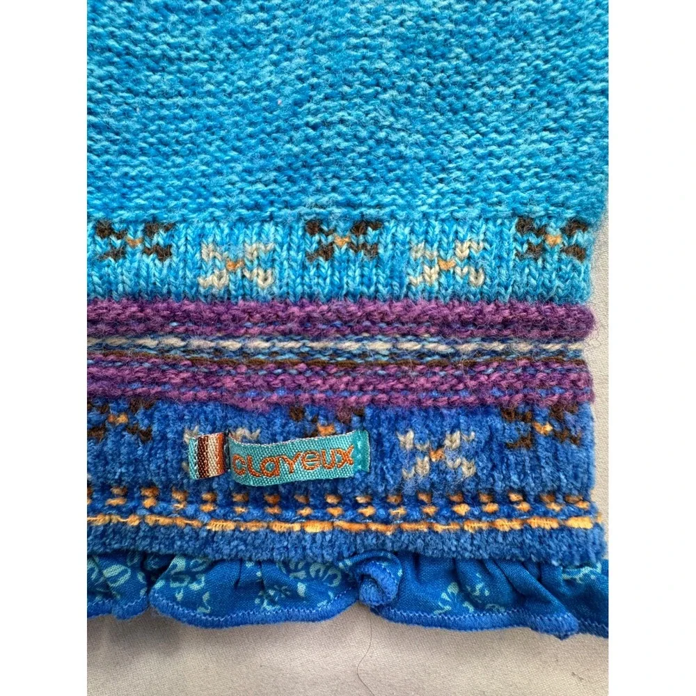 Clayeux France Baby Girls Blue Knit 3 Piece Set Cardigan Top Pants 6M 67cm